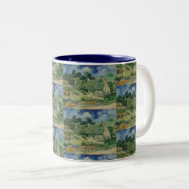 Caneca De Café Em Dois Tons Vintage Van Gogh Thatch Cottages By A Hill