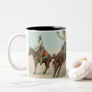 Caneca De Café Em Dois Tons Vintage Western 4 Cowboys Em Cavalos De Balança
