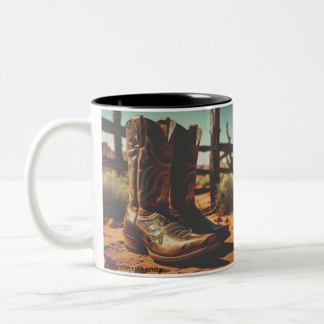 Caneca De Café Em Dois Tons Vintage Western Coffee Mug | Cowboy Boots (Esquerda)