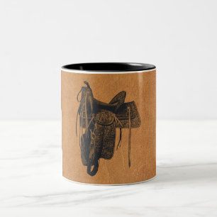 Caneca De Café Em Dois Tons Vintage Western Horse Saddle