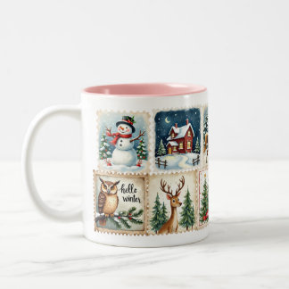 Caneca De Café Em Dois Tons Vintage Winter Stamp Mug – Cozy Holiday Cup