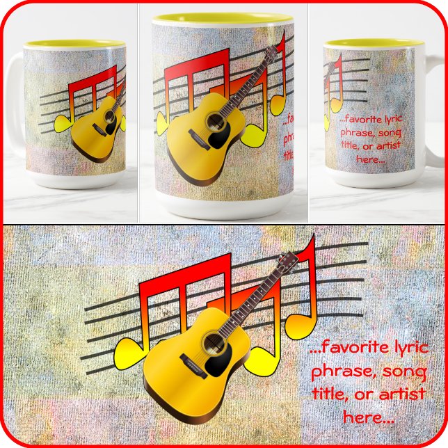 Caneca De Café Em Dois Tons Violão e Notas Musicais - (Criador carregado)