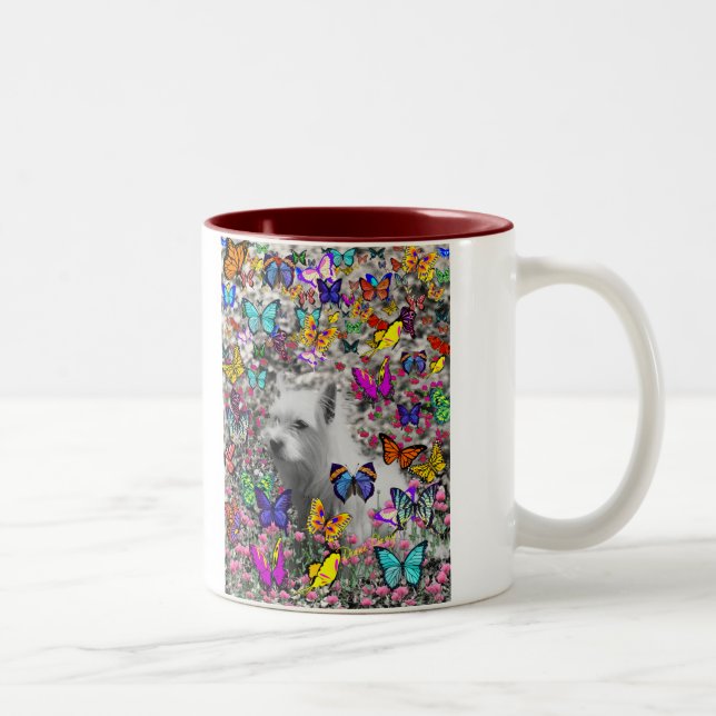 Caneca De Café Em Dois Tons Violeta nas borboletas - cão branco de Westie (Direita)