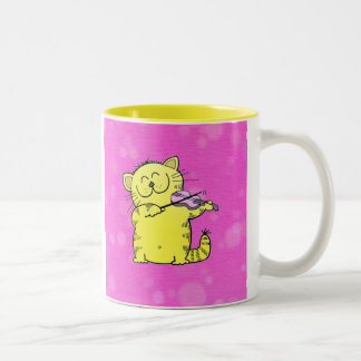Caneca De Café Em Dois Tons Violinista bonito do gatinho