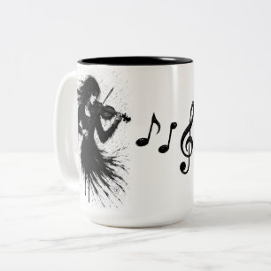 Caneca De Café Em Dois Tons Violinista Nascido da Tinta na Tempestade de Som