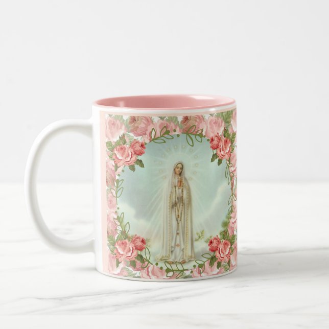 Caneca De Café Em Dois Tons Virgem Abençoada Maria Nossa Senhora da Fátima (Esquerda)