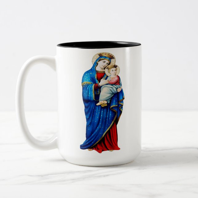 Caneca De Café Em Dois Tons Virgem Maria com Menino Jesus (Esquerda)