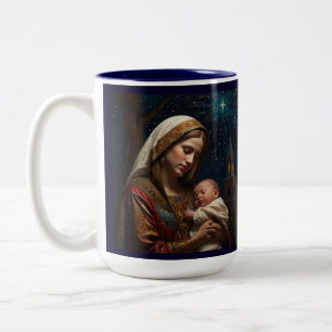 Caneca De Café Em Dois Tons Virgem Maria & Jesus Natal Natividade