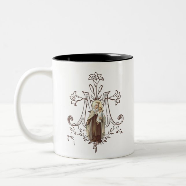 Caneca De Café Em Dois Tons Virgem Maria Monte Carmel Católico Religioso (Esquerda)