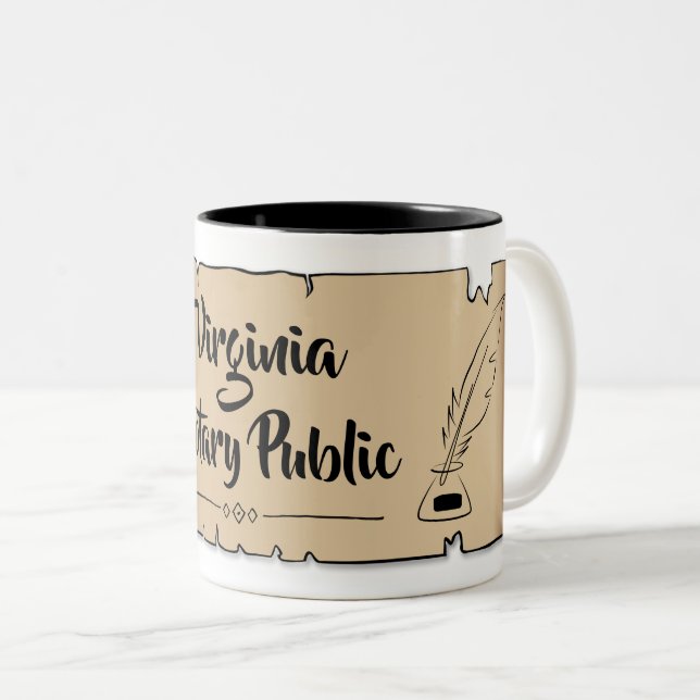 Caneca De Café Em Dois Tons Virginia Notary Public Scroll Feather Quill (Frente Esquerda)