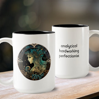 Caneca De Café Em Dois Tons Virgo Teal e Black Watercolor Zodiac