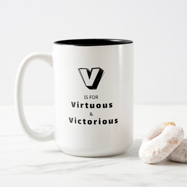 Caneca De Café Em Dois Tons Virtuoso e Vitorioso V - Luxo Personalizado (Com Donut)