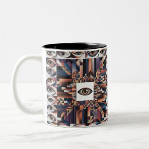 Caneca De Café Em Dois Tons Visão Geométrica de Olhos abstrato - Moderna Surre