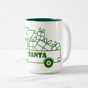 Caneca De Café Em Dois Tons Visão geral do lado do carro dos Papais noeis de c