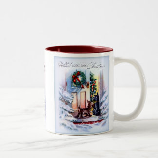 Caneca De Café Em Dois Tons Visitantes adoráveis do Natal do filhote de
