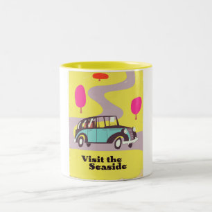 Caneca De Café Em Dois Tons Visite o pôster do carro antigo à Beira-Mar