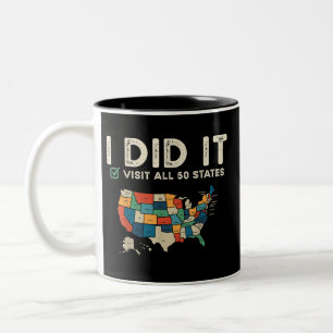 Caneca De Café Em Dois Tons Visitou todos os 50 estados dos EUA - Mapa de viag