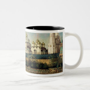 Caneca De Café Em Dois Tons Vista da Moscovo Kremlin da terraplenagem