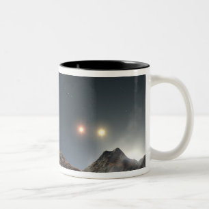Caneca De Café Em Dois Tons Vista de uma lua hipotética na órbita