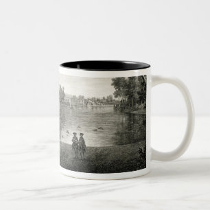 Caneca De Café Em Dois Tons Vista do lago da caminhada do centro no garde
