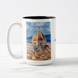 Caneca De Café Em Dois Tons vista Florença | il Duomo | aquarela | seu nome