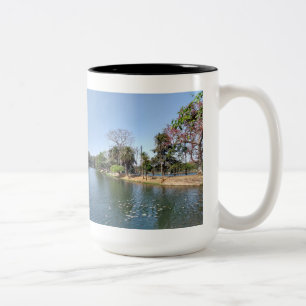 Caneca De Café Em Dois Tons vista lateral do lago