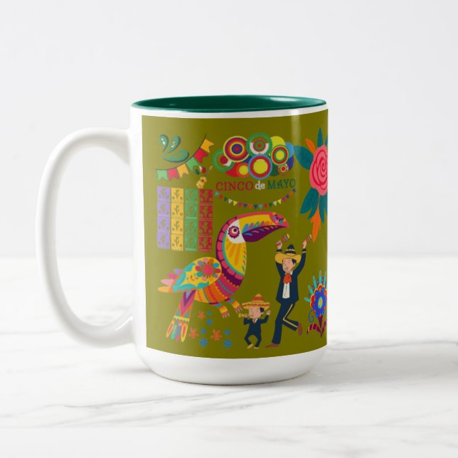 Caneca De Café Em Dois Tons Viva Mexico Vibes azeitona (Esquerda)