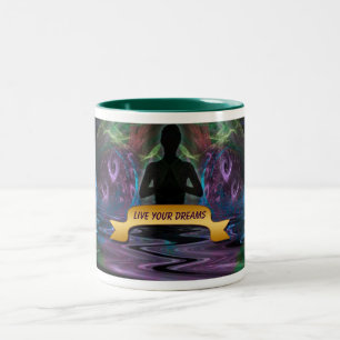 Caneca De Café Em Dois Tons Viva seus sonhos Yoga Fractal Art Affirmation Mug
