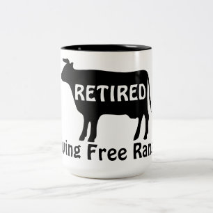 Caneca De Café Em Dois Tons Vivendo à Solta Tema de Vaca Engraçado Aposentador