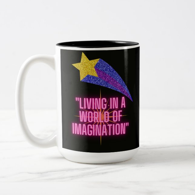 CANECA DE CAFÉ EM DOIS TONS VIVER NUM MUNDO DE IMAGINAÇÃO (Esquerda)