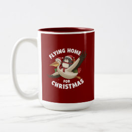 Caneca De Café Em Dois Tons Voando Para Casa No Natal