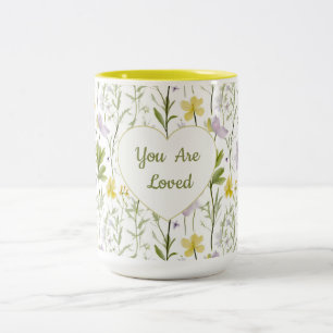 Caneca De Café Em Dois Tons Você É Amado Coração Floral