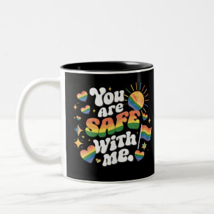 Caneca De Café Em Dois Tons Você está seguro comigo Gay do arco-íris LGBT