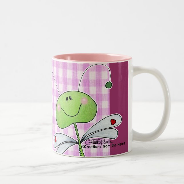 Caneca De Café Em Dois Tons Voo Dragão em Gingham Rosa (Direita)