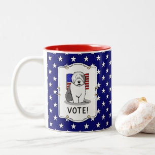 Caneca De Café Em Dois Tons Votem! Velha Cinza Inglesa Sheepdog 1 Política Cus