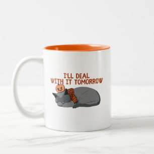 Caneca De Café Em Dois Tons Vou Lidar com Isso Amanhã Gato