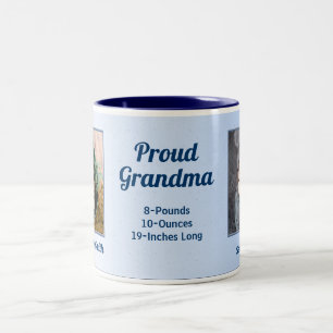 Caneca De Café Em Dois Tons Vovó Nova Bebê Orgulhosa em Foto Azul