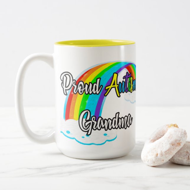 Caneca De Café Em Dois Tons Vovó Orgulhosa Autismo (Com Donut)