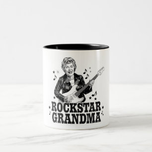 Caneca De Café Em Dois Tons Vovó Rockstar - Design de Música Divertida e Retro