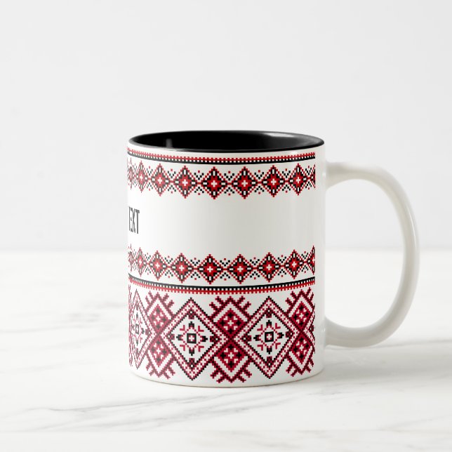 Caneca De Café Em Dois Tons Vyshyvanka Bordado Ucraniano Vermelho Negro (Direita)
