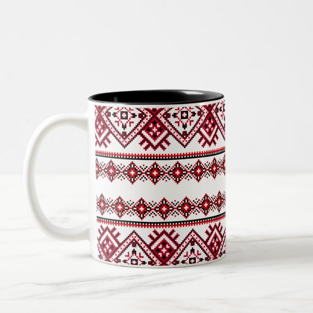 Caneca De Café Em Dois Tons Vyshyvanka - Ucrânia Pattern Mug (Esquerda)