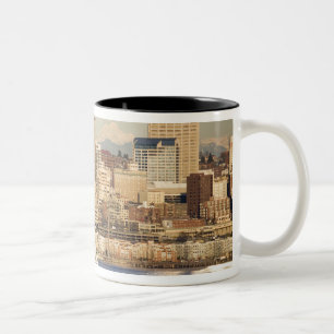 Caneca De Café Em Dois Tons WA, Seattle, panorama de Seattle e Elliott Bay