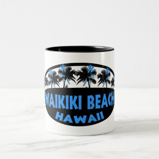 Caneca De Café Em Dois Tons Waikiki Beach Palmas azuis do Havaí