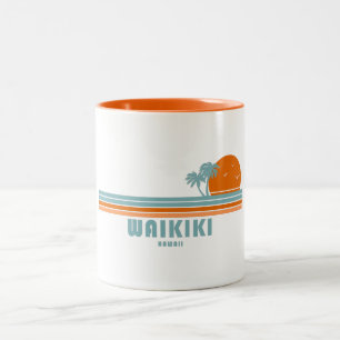 Caneca De Café Em Dois Tons Waikiki Hawaii Sun Palm Trees