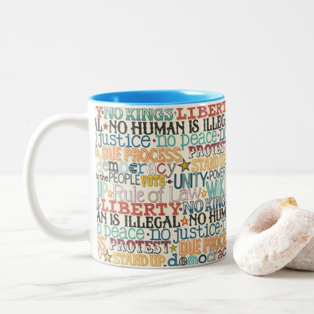 Caneca De Café Em Dois Tons wake up stand up typography (Com Donut)