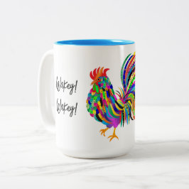Caneca De Café Em Dois Tons Wakey Wakey Bold Graphic Colorful Rooster
