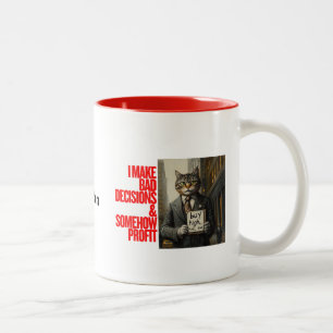 Caneca De Café Em Dois Tons Wall Street Cat Meme Minimalista engraçado