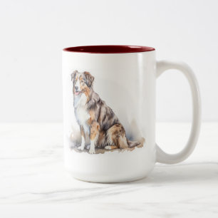 Caneca De Café Em Dois Tons Watercolor australiano Shepherd