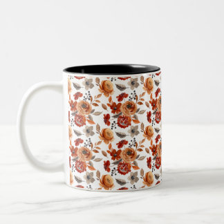 Caneca De Café Em Dois Tons Watercolor Brown Floral Pattern