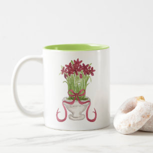 Caneca De Café Em Dois Tons Watercolor Burgundy Amaryllis Natal
